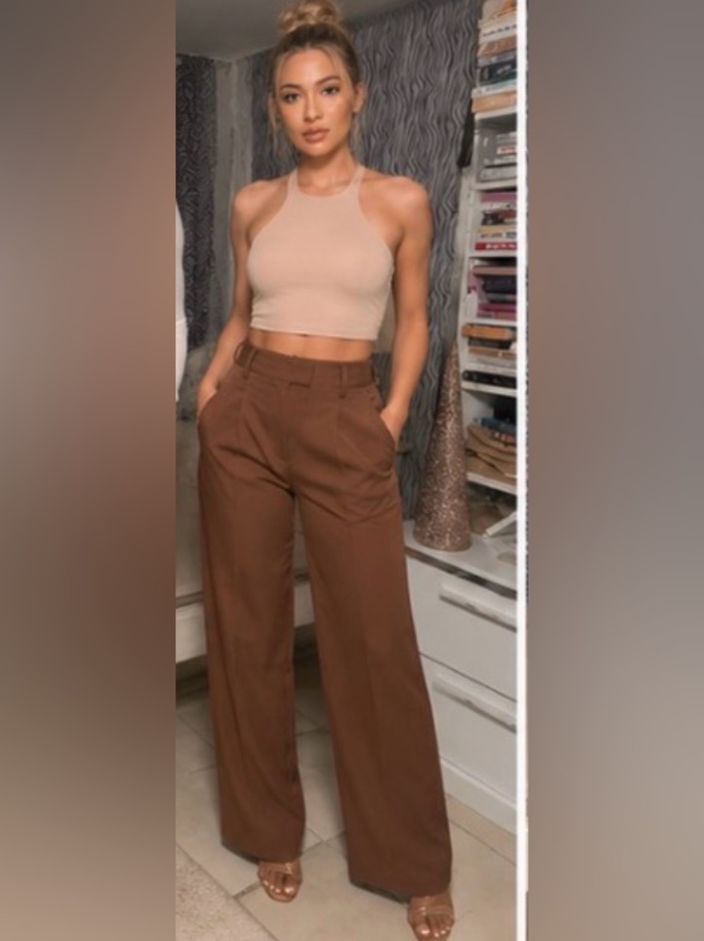 Anne Klein Chocolate Brown Wide Leg Dress Pants